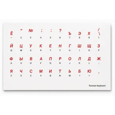 Russian Cyrillic Keyboard Stickers – Transparent Background with Red Letters